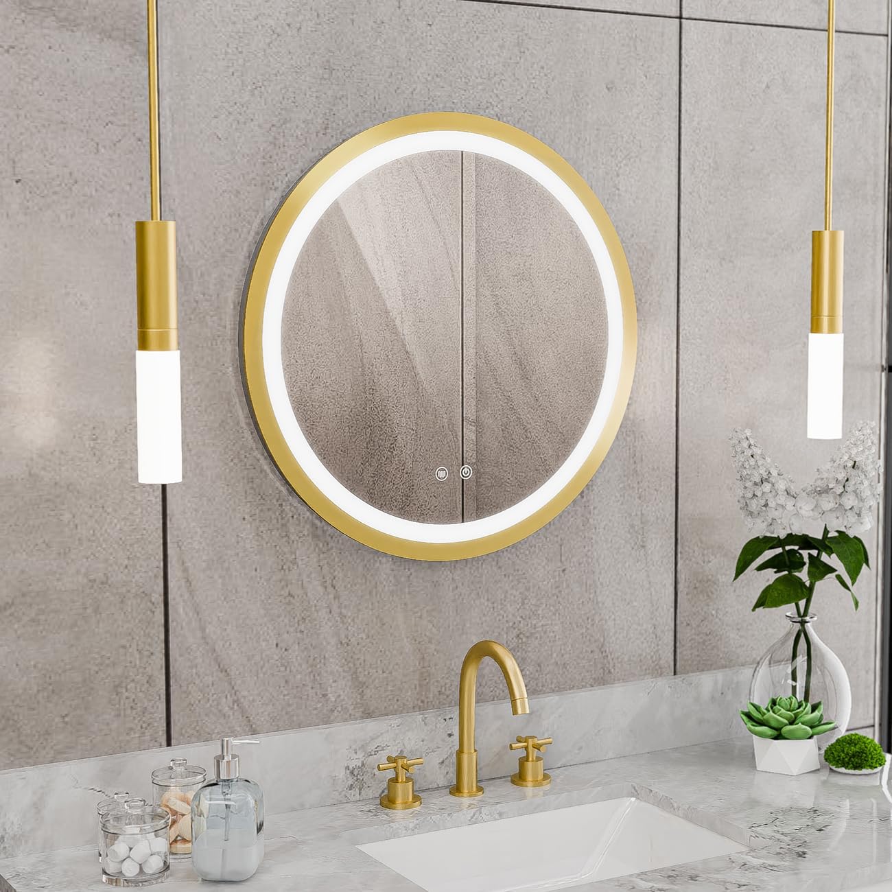 DreamLine Brilliance 24 in. H x 24 in. W Circular Light-up Mirror, Brushed Brass