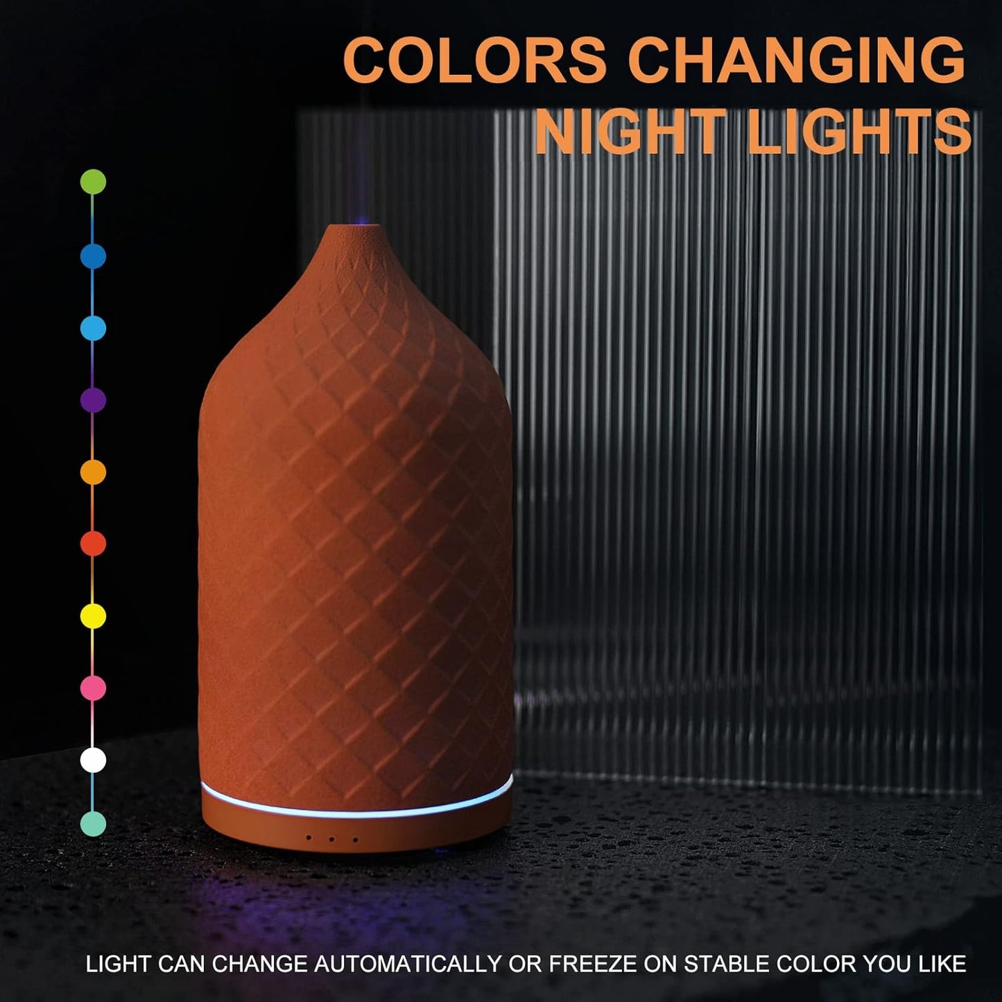 Essential Oil Diffuser for Home, Ceramic Aromatherapy Diffuser for Essential Oils, 120ml Oil Diffuser with Waterless Auto-Off and 7 LED Lights for Large Room Yoga Spa (Terracotta)
