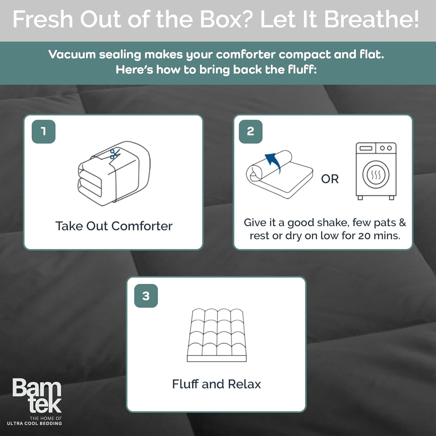 100% Viscose Derived from Bamboo Comforter, Cooling Comforter, Duvet Insert, Breathable, Extra Fluffy, Lightweight Comforters, Charcoal - King Size