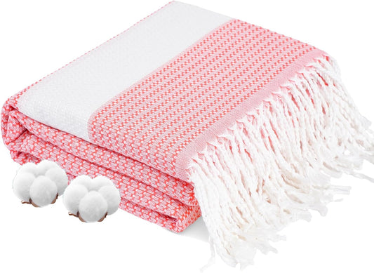 Genovega Oversized Cotton Turkish Beach Towels 74"x38" Thin Quick Dry Sand Free Pool Swim Bathing Towel Extra Large Blanket Adult Travel Essentials Accessories Must Haves Summer Vacation Pink Dot