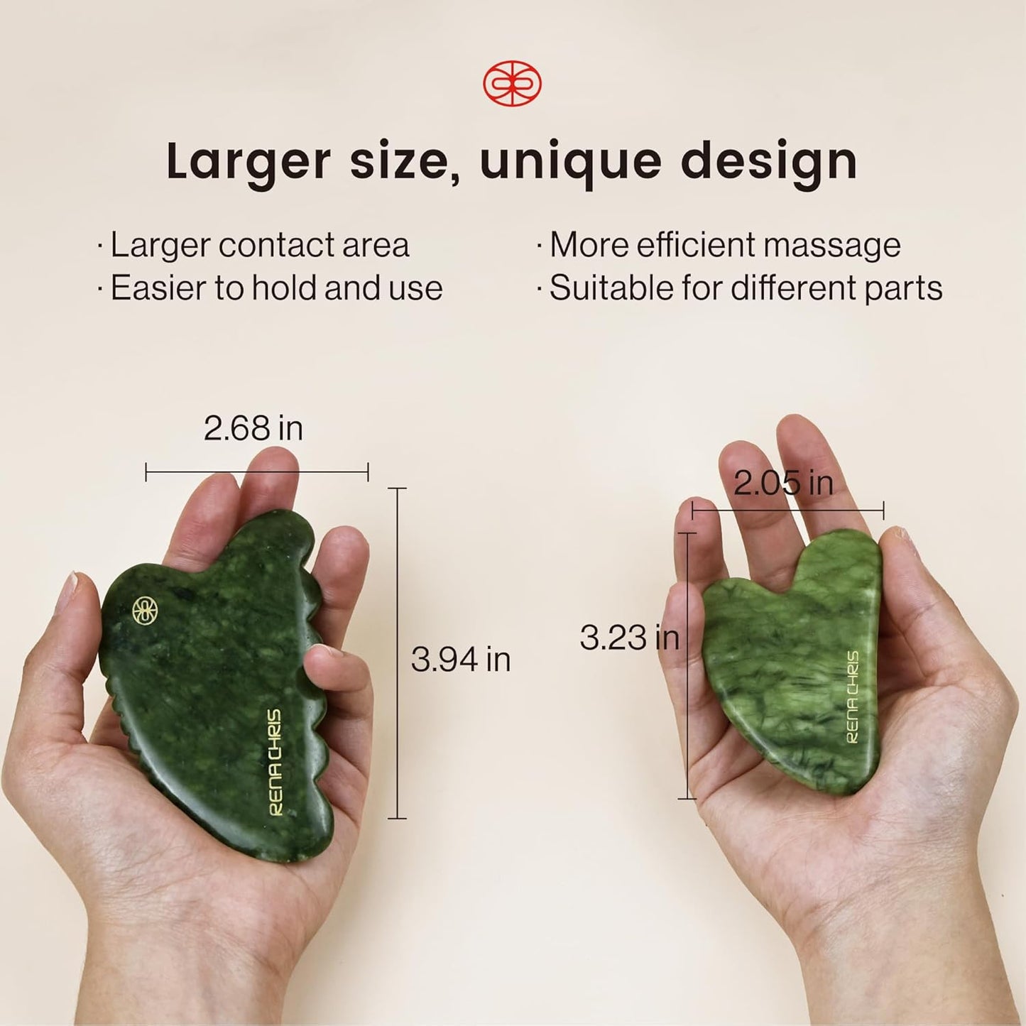 Rena Chris Gua Sha Facial Tool, Natural Xiuyan Jade Stone Body Gua Sha with Exquisite Wooden Box, Large Guasha Suitable for Face Lifting, Puffiness Reducing and Whole Body Massage, Skin Care Massager