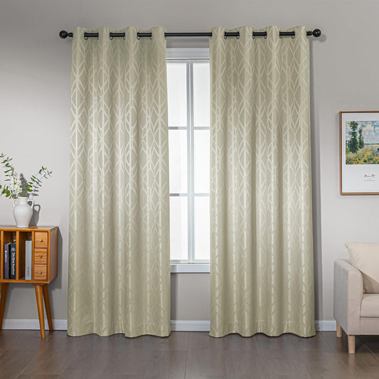 Amazon Basics Jacquard 2-Piece 100% Blackout Curtains, Living Room and Bedroom Drapes, Thermal Insulated Window Treatment, 42"x84", Beige