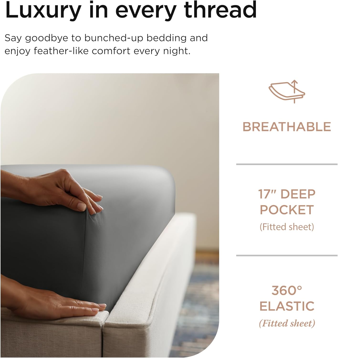 Threadmill Luxury Full Size Sheets | 656 Thread Count Certified Supima Cotton Sheets for Full Size Mattress | 5-Star Hotel Quality 4 Piece Bed Sheets with Extra Deep Pocket |Dark Grey Sheet