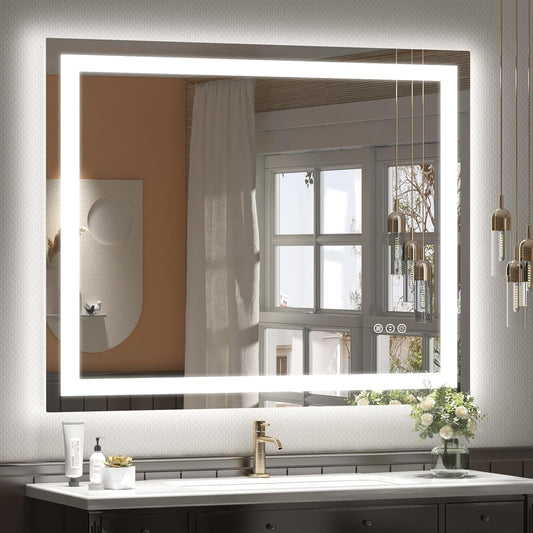 40 x 36 LED Bathroom Mirror for Wall, Lighted Vanity Mirror, Dimmable, Anti-Fog, Shatter-Proof, ETL Listed (Front Lights + Backlit)