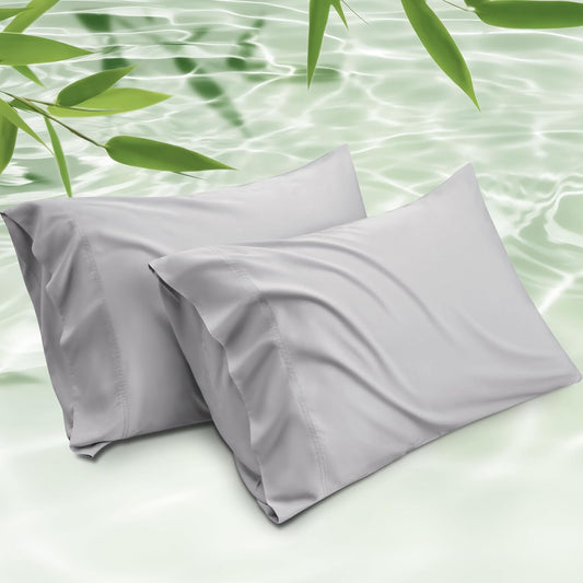 Bedsure King Size Pillow Cases Set of 2, Cooling Pillow Cases King, Rayon Derived from Bamboo Light Grey Pillowcases, Breathable & Silky Soft Bedding Pillow Covers with Envelope Closure, 20x36 Inches