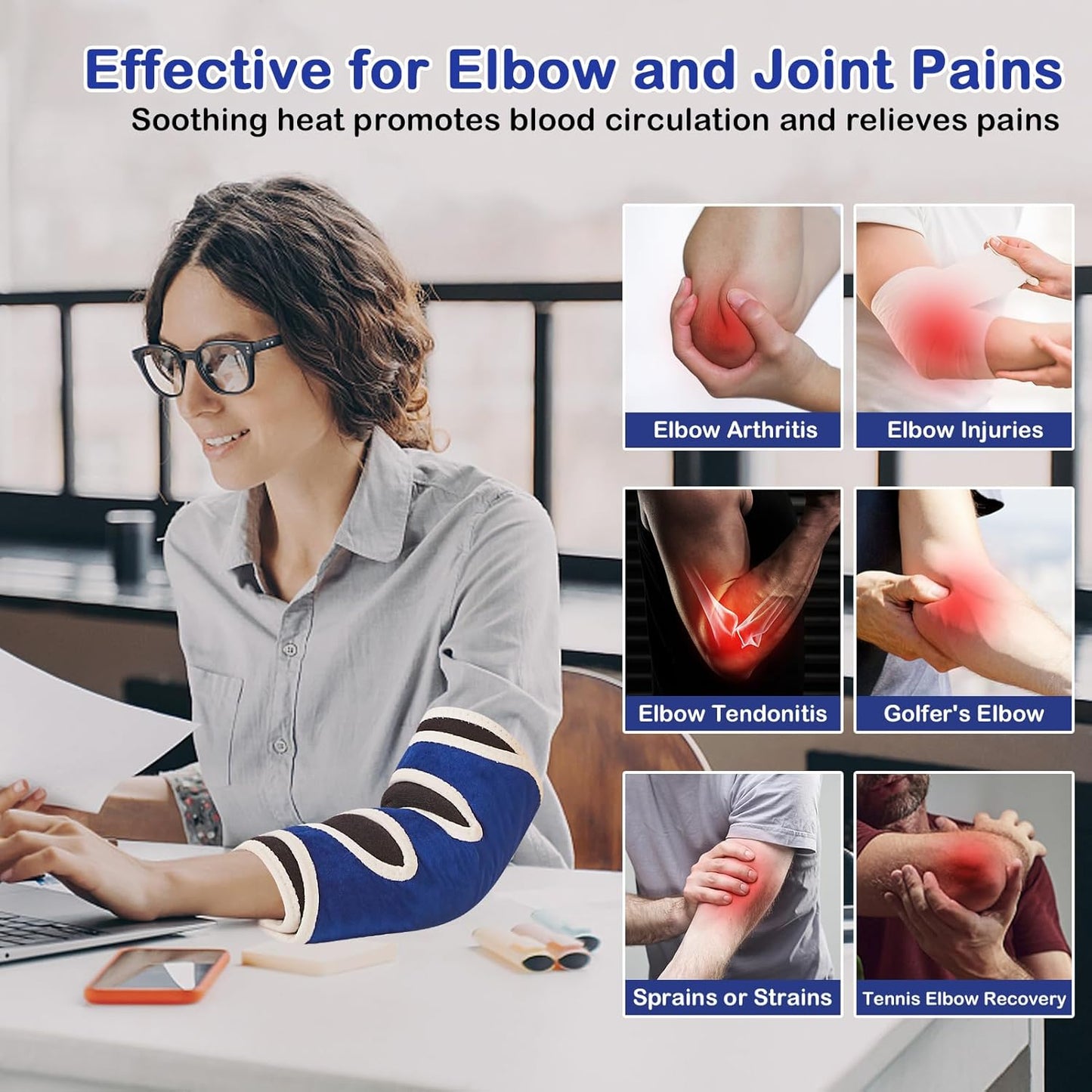 JOBYNA Elbow Heating Pad, Adjustable Tennis Elbow Pad for Men Women, 86℉-158℉ & Auto Shut Off, Arm Heat Therapy for Golfer's Elbow, Bursitis, Sprains, Strains, Tendonitis, and Arthritis