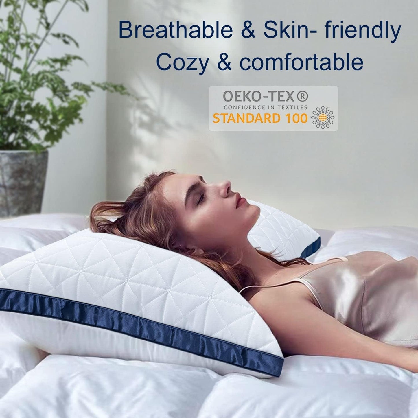 Pillows Standard Size Set of 4 Cooling Hotel Luxury Bed Pillows for Sleeping 4 Pack, Supportive Breathable Down Alternative Gusset Standard Pillow for Back Stomach or Side Sleepers