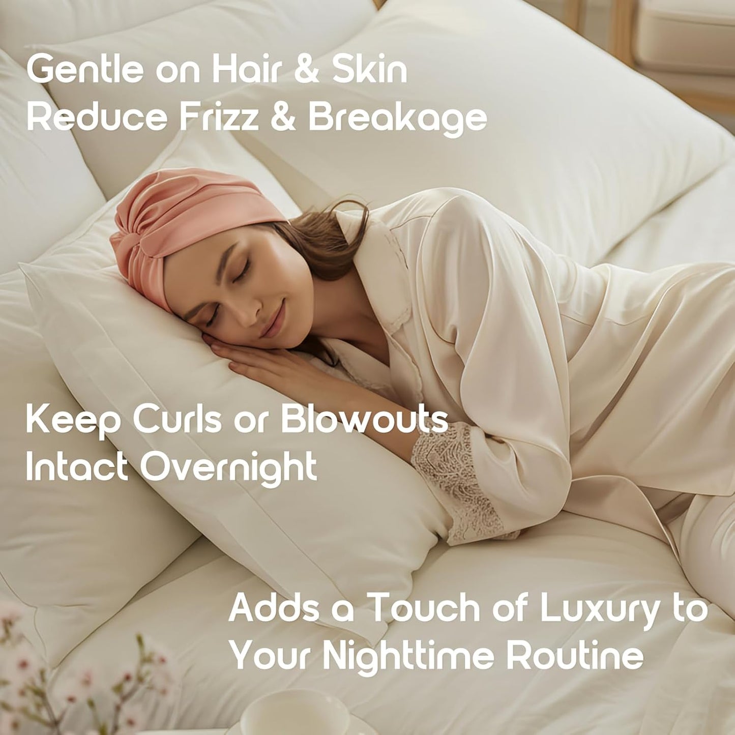 100% Mulberry Silk Bonnet for Sleeping, Adjustable Tie Closure for Women, Breathable Hair Wrap for Hair Protection