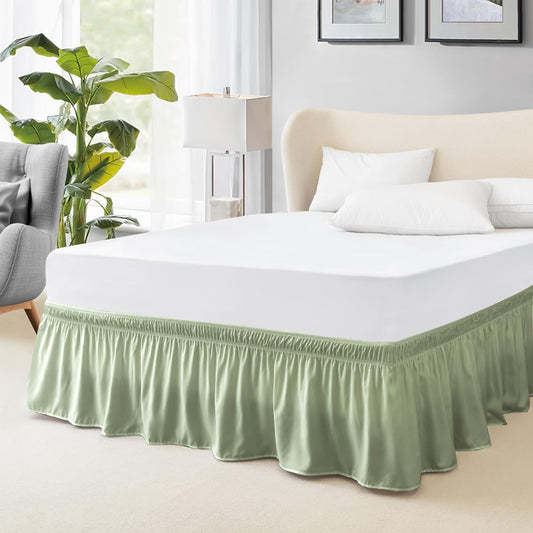 FreshCulture Twin Bed Skirt, Elastic Wrap Around Bed Skirt Twin Size, Bed Skirts for Adjustable Bed, Easy Fit with 18 Inch Drop Length, Hotel Quality Dust Ruffle for Twin Bed (Sage Green)