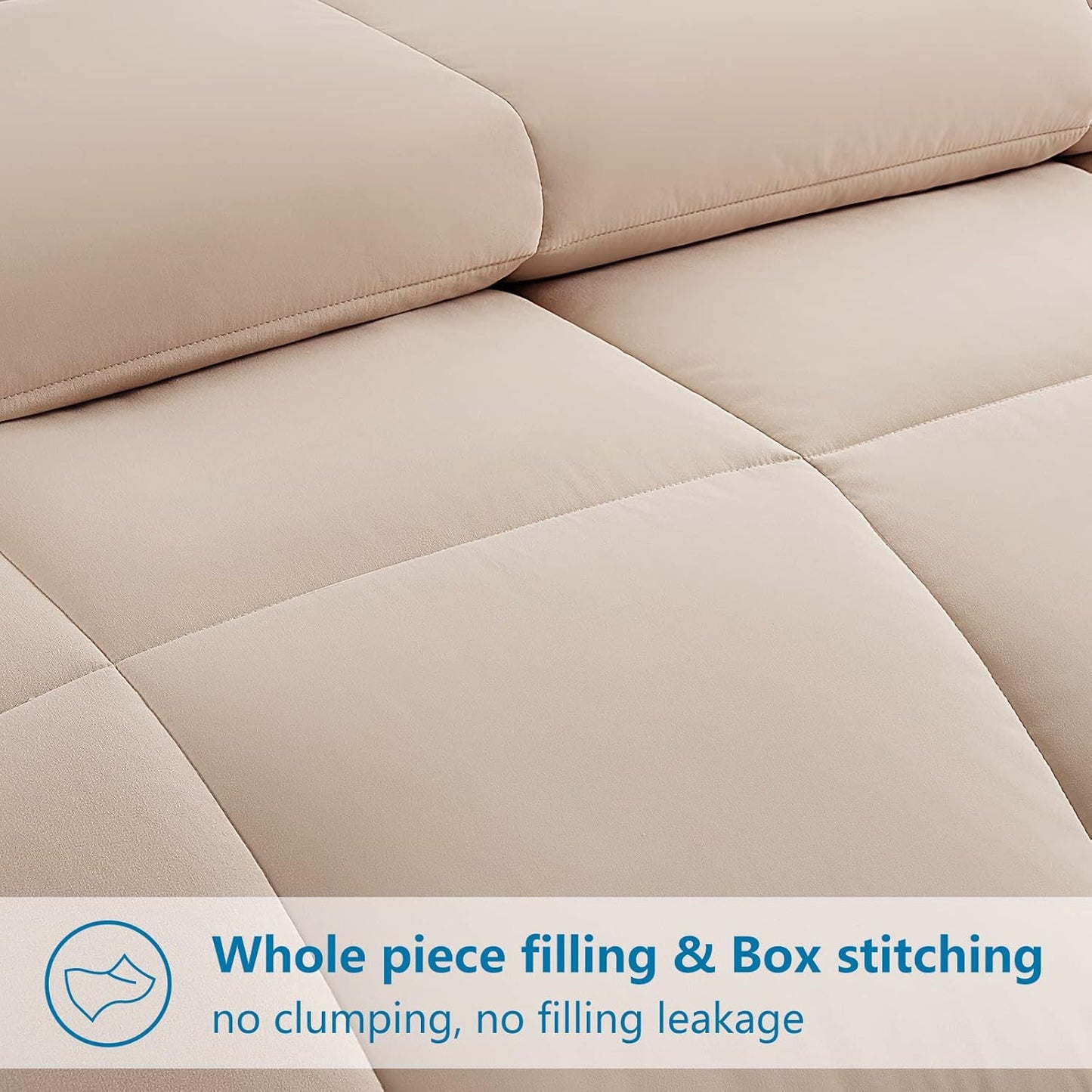 EASELAND Full Size Down Alternative Comforter - Quilted Duvet Insert for All Seasons, Soft Lightweight with Corner Tabs, Summer Winter Warm Bedding, Beige 82×86 Inches