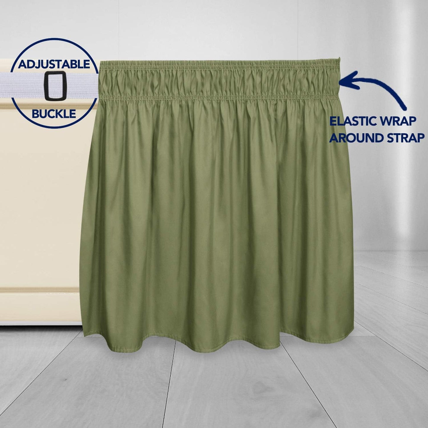 PureFit Wrap Around Ruffled Bed Skirt with Adjustable Elastic Belt - 22 Inch Drop Easy to Put On, Wrinkle Free Bedskirt Dust Ruffles, Bed Frame Cover for Twin,Twin XL and Full Size Beds, Light Green