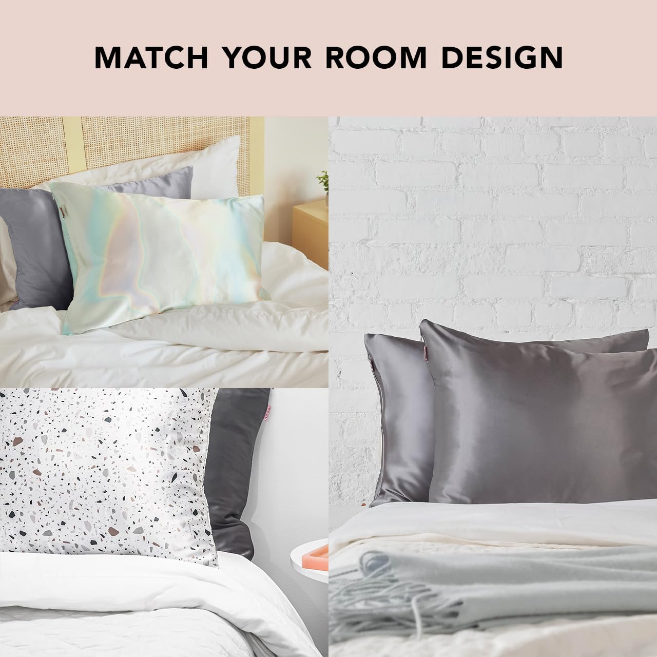 Kitsch Satin Pillowcase with Zipper for Hair & Skin, Softer Than Silk Pillow Cases Queen, Wrinkle-Free, Smooth and Cooling Satin Pillow Covers, Standard Size 19"x26" - Charcoal