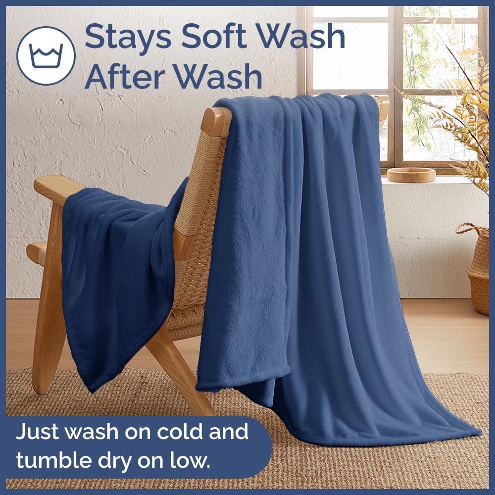 Ultra Soft Fleece Blanket Throw Size - Flannel Fleece Luxury Throw Blanket - Lightweight for Couch Bed Chair - Thick, Warm & Breathable - All Season Cozy Anti-Static Microplush Bedding, Washed Blue