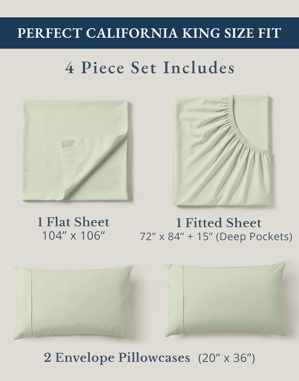 LANE LINEN Bedsheets California King Size Bed - 4Pc 100% Organic Cotton Cal King Bed Sheet Set, Soft Cooling Sheets, 15" Deep Pocket Cal King Sheets, Oeko Tex Certified - Mineral
