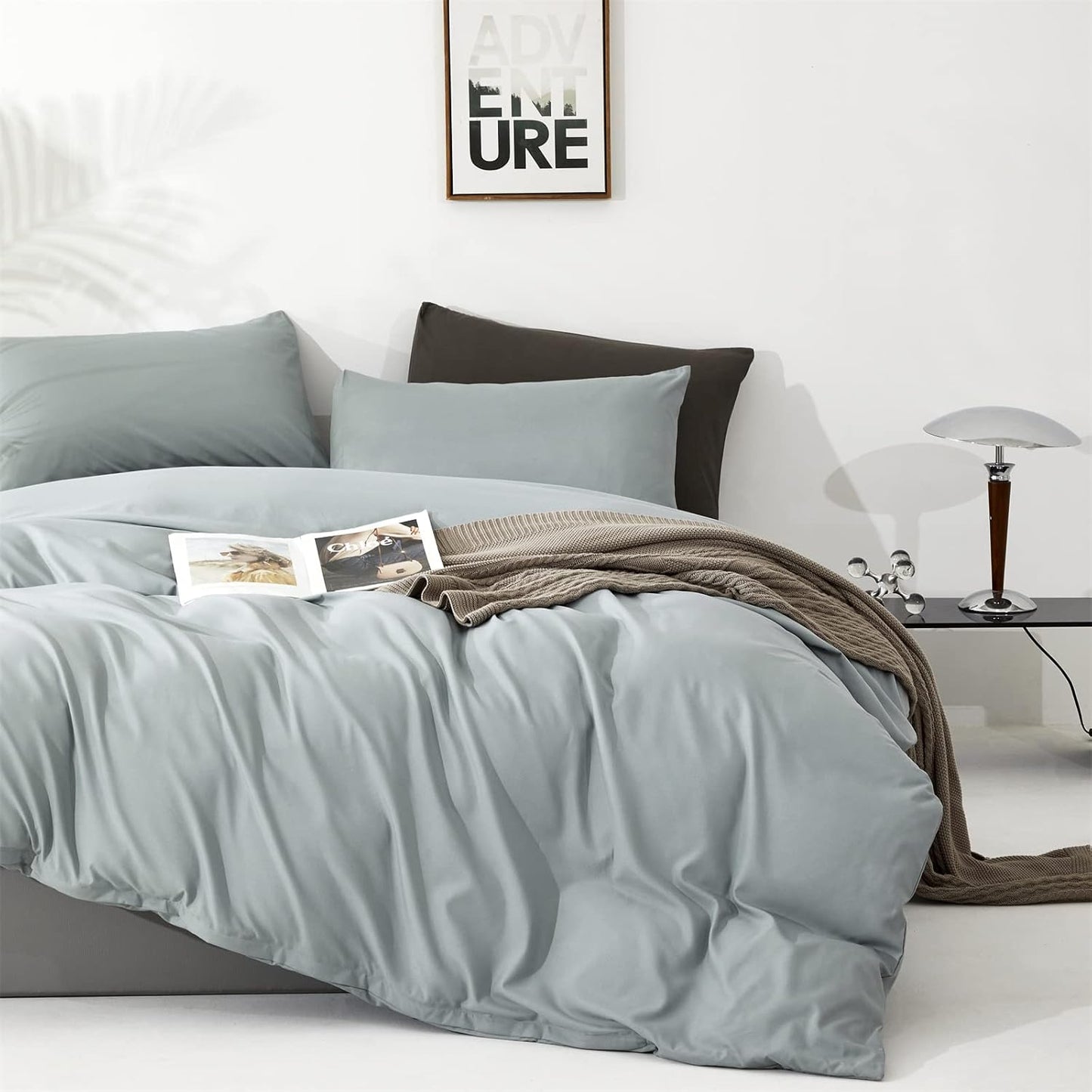 KAREVER Dusty Blue Comforter Set Cal King Size Blue Bedding Women 3 Pieces Blue Color California King Bed Blanket Set