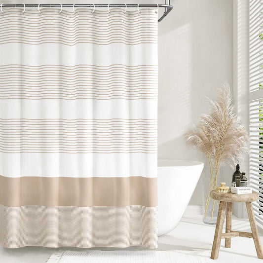Awellife Boho Beige Shower Curtain for Bathroom Stripe Shower Curtain 72 X 72 Inches Farmhouse Cotton