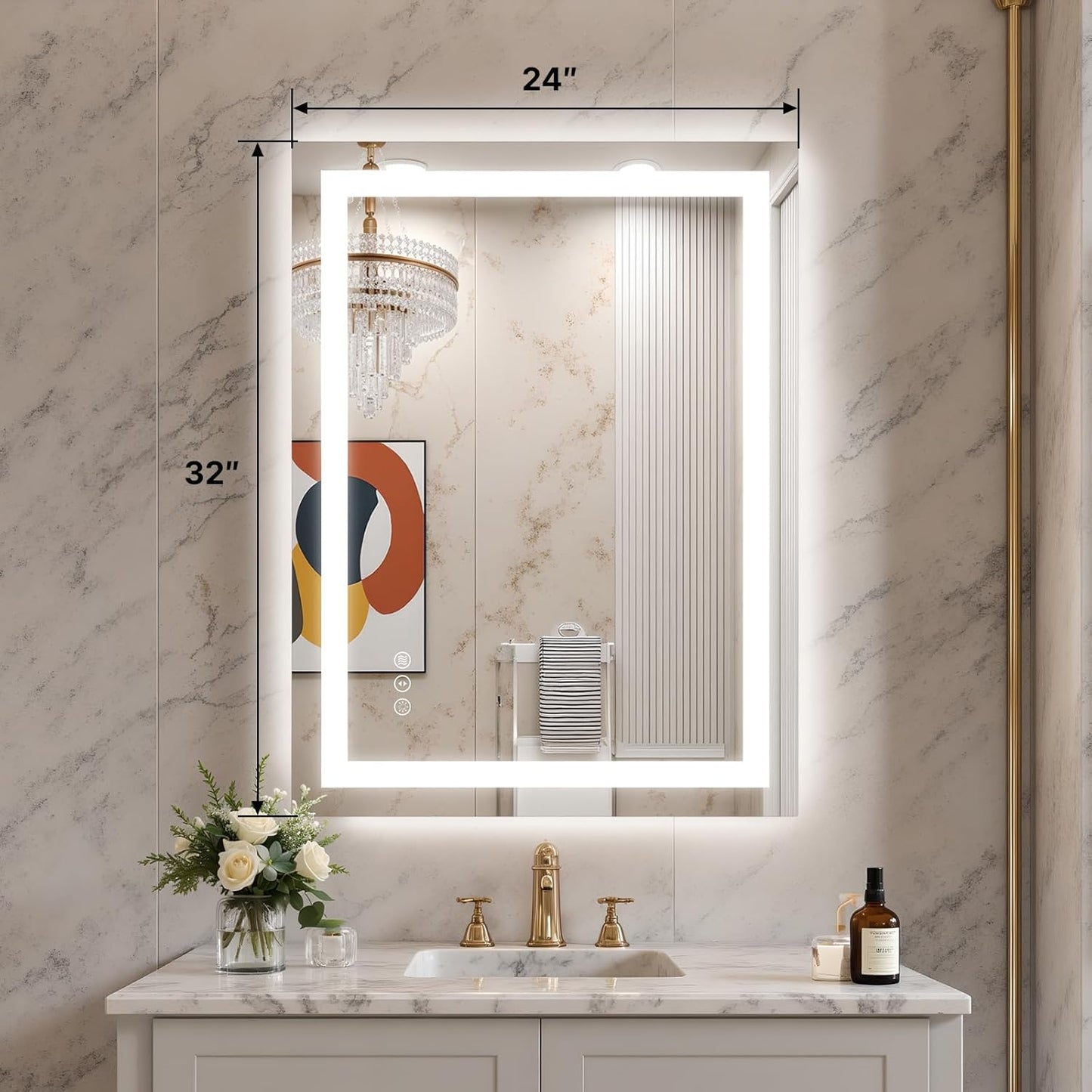 24x32 LED Bathroom Mirror with Lights – Anti-Fog, Dimmable, Backlit & Front Lit Lighted Vanity Mirror for Wall – Smart Bathroom Mirror with Memory Function, Shatterproof Tempered Glass