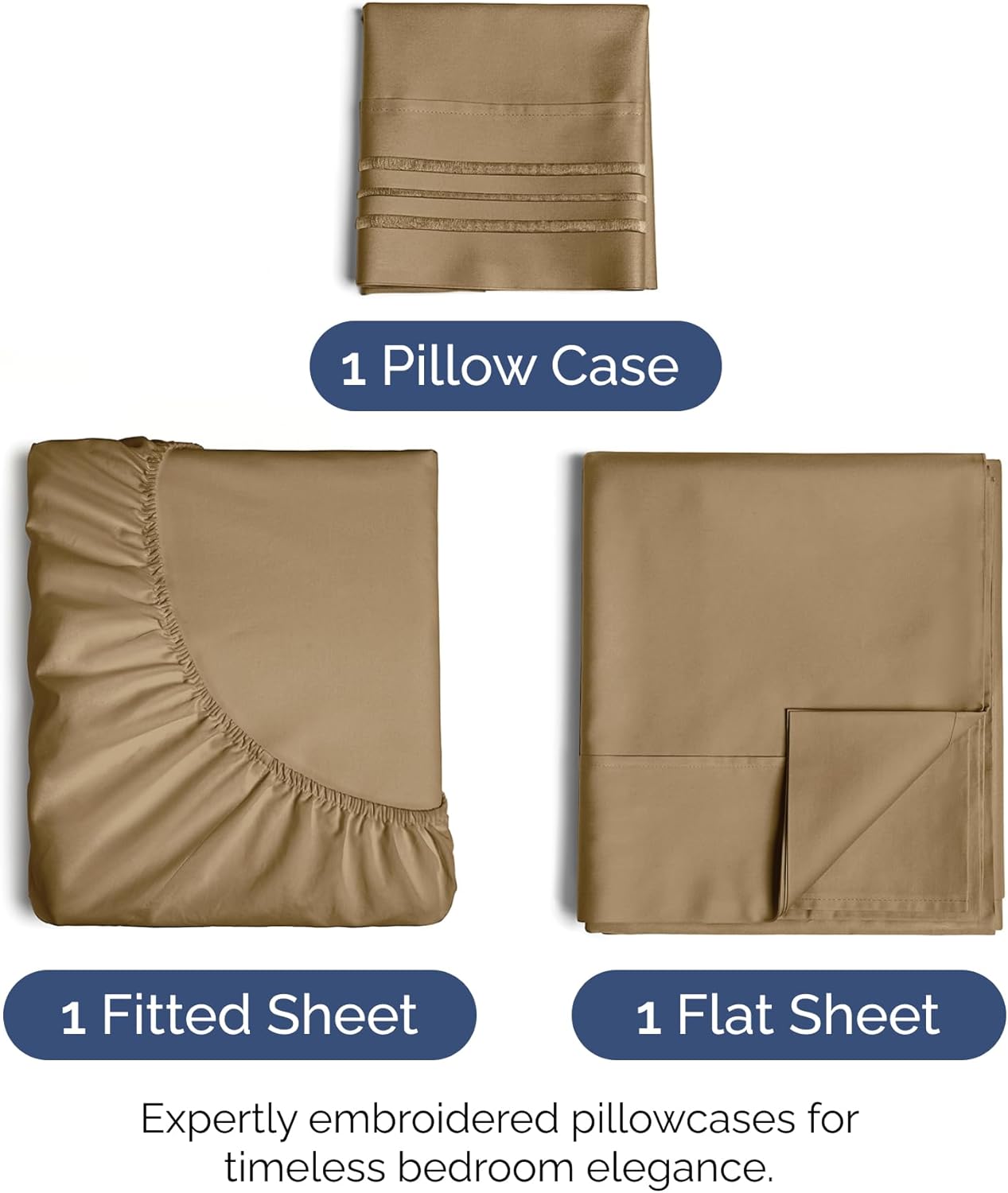 Twin Size 3 Piece Sheet Set - Extra Soft, Breathable & Cooling Sheets - Hotel Luxury Durable Bed Sheets for Women & Men - Deep Pockets, Easy-Fit & Wrinkle-Free Sheets - Caramel Oeko-Tex Bed Sheet Set