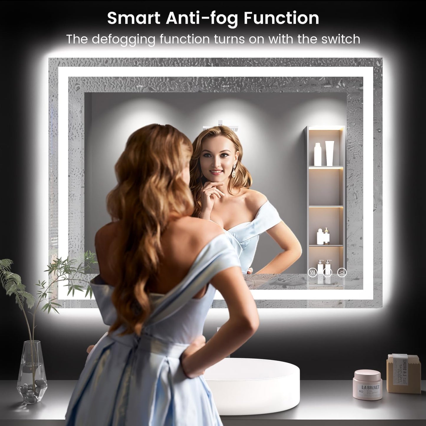 48X40 LED Bathroom Mirror with Lights, Anti-Fog, Backlit + Front Lit (CRI>90), Lighted Bathroom Vanity Mirror for Wall, Memory Function, Dimmable, Tempered Glass, Shatter-Proof, ETL Listed