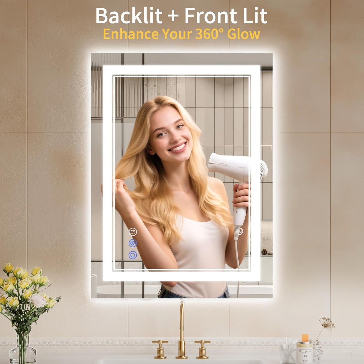 22"x30" LED Bathroom Mirror with Lights, Anti-Fog, Backlit + Front Lit, Dimmable, Led Vanity Mirror for Wall, Lighted Bathroom Mirror, 3 Colors, Shatter-Proof Tempered Glass