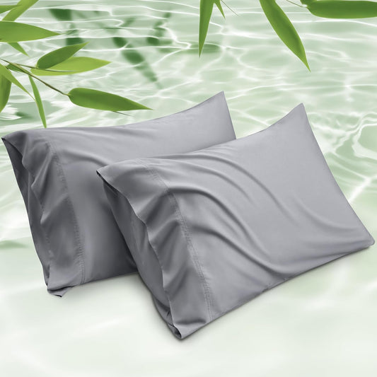 Bedsure Pillow Cases Queen, Cooling Pillow Cases, Rayon Derived from Bamboo Silver Grey Pillowcases Queen Size Set of 2, Soft & Breathable Bedding Pillow Covers with Envelope Closure, 20x30 Inches