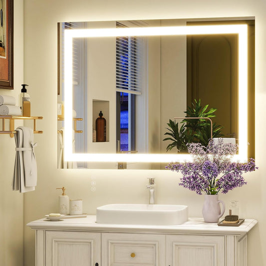 30'' x 40'' LED Bathroom Mirror with Lights, Wall Mirror with Front and Backlight, 3 Colors Vanity Mirror with Lights, Anti-Fog Wall Mirror for Bathroom
