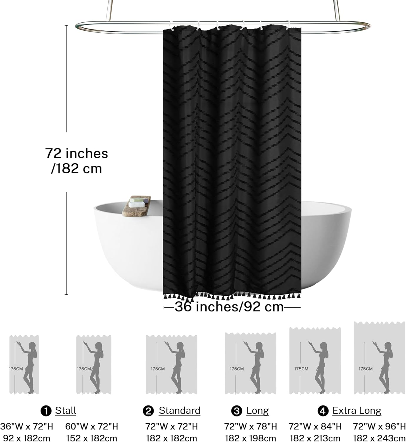 Stall Shower Curtain 36x72 Black Boho Shower Curtain Small Cloth Shower Curtains for Bathroom Decor