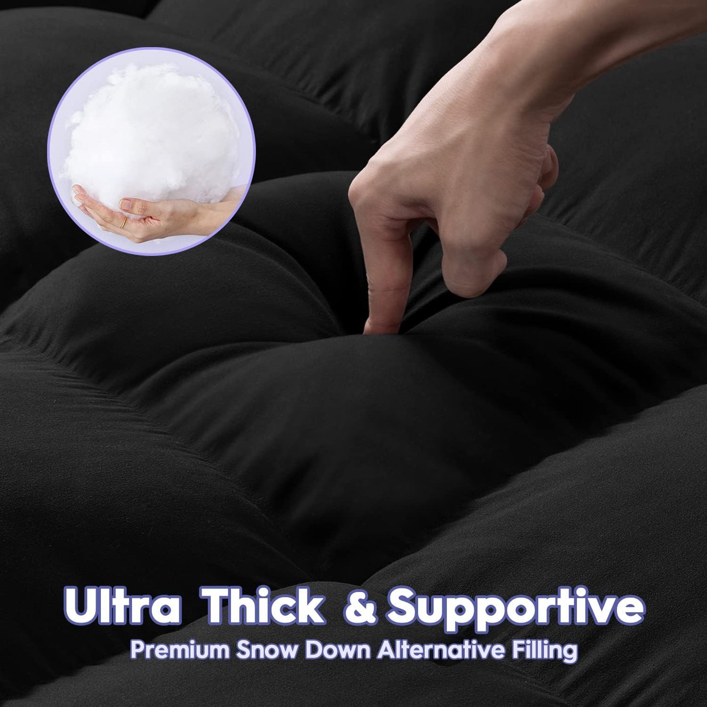 ABENE Mattress Topper Queen for Back Pain Relief, Extra Thick Mattress Pad Pillowtop, Soft Mattress Protector Cover with 8"-21" Deep Pocket, Overfilled Down Alternative Filling (Black, Queen)