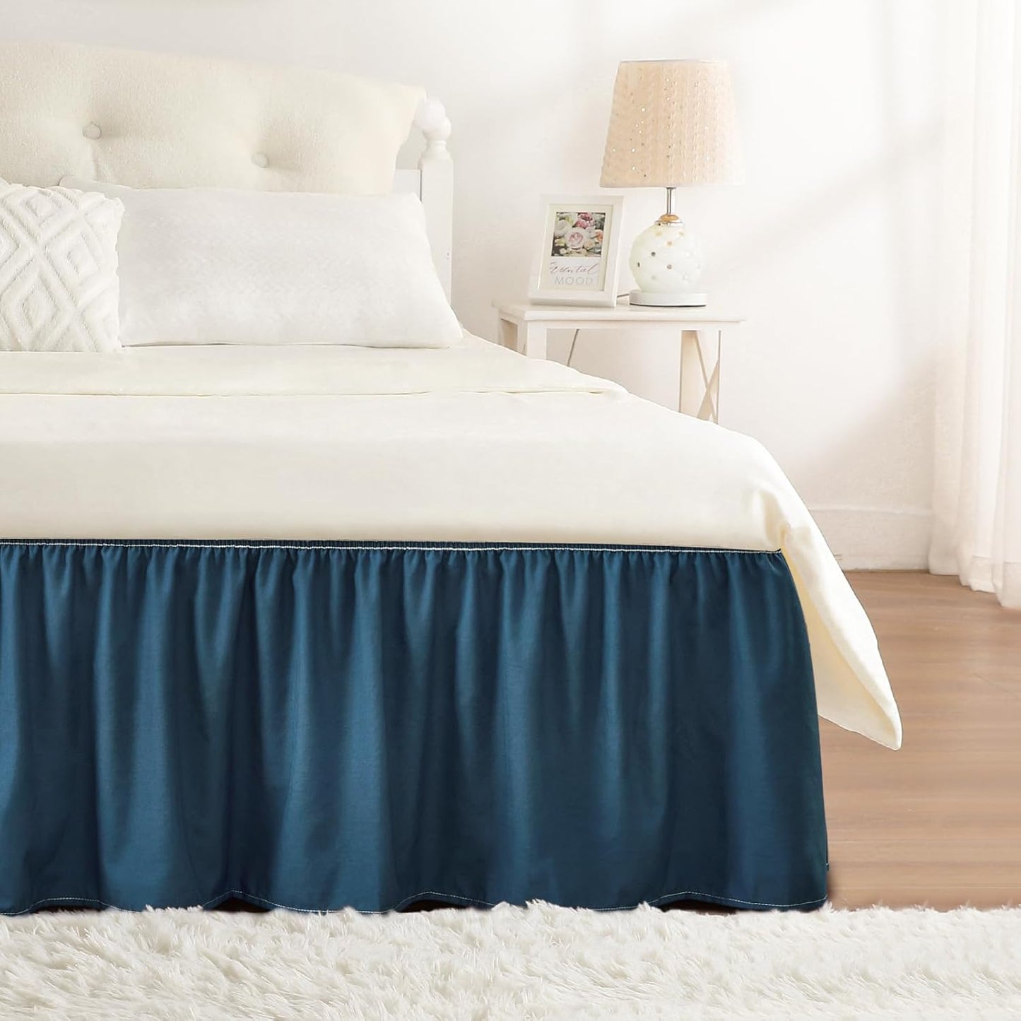 RIMELA Dark Teal Bed Skirt Queen Size 15 Inch Drop, Wrap Around Elastic Bedskirt, Dust Ruffle for Adjustable Bed Base Machine Washable Easy to Install Bed Skirts