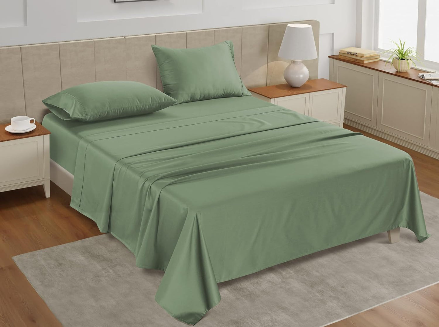 Lane Linen 100% Cotton Sheets - 450 Thread Count, 3 Pc, Long Staple Twin XL Soft Satin, Bedding, Breathable Cooling Sheets- Iceberg Green