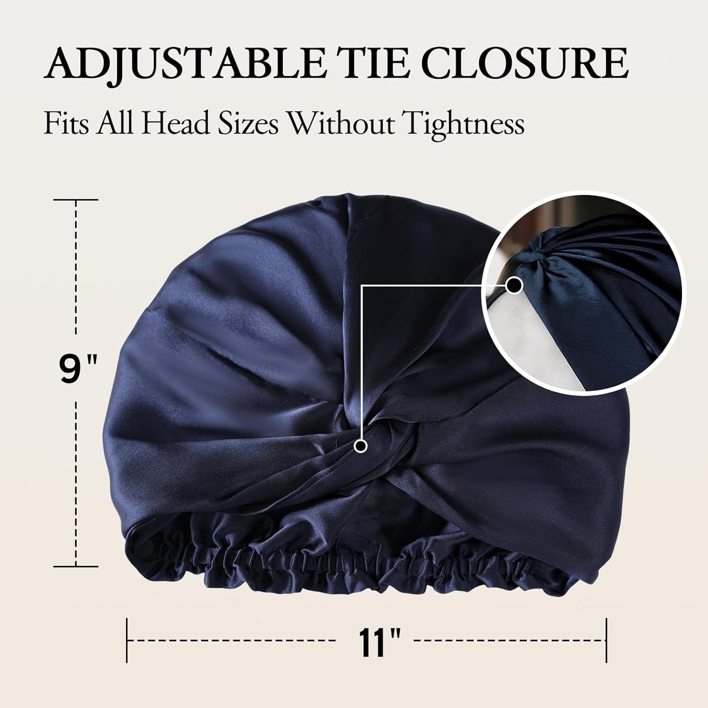 100% Mulberry Silk Bonnet for Sleeping, Adjustable Tie Closure for Women, Breathable Hair Wrap for Hair Protection