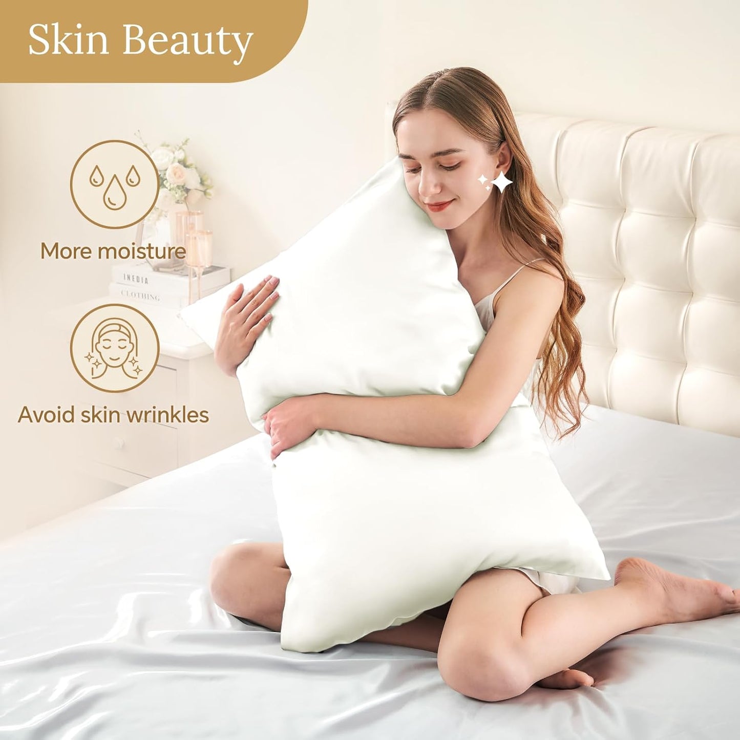 INFIIXSO Silk Pillow Cases 2 Pack Standard Size, Ultra Smooth & Soft Mulberry Silk Pillow Case for Hair and Skin, Breathable Cooling Silk Pillowcase with Hidden Zipper (Cream, 20x26 Inches)