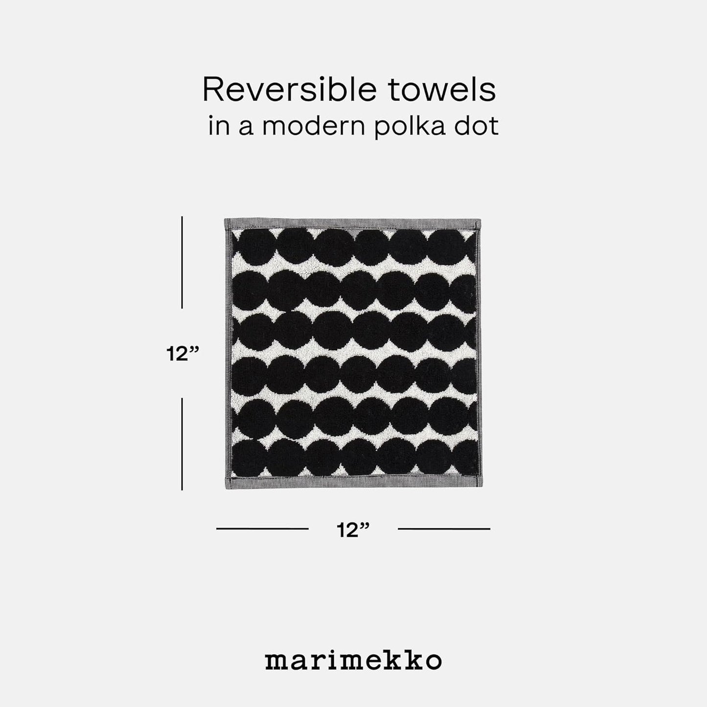 MARIMEKKO Räsymatto Terry Cotton Washcloth – Polka Dot Patterned Washcloths – 12 in x 12 in