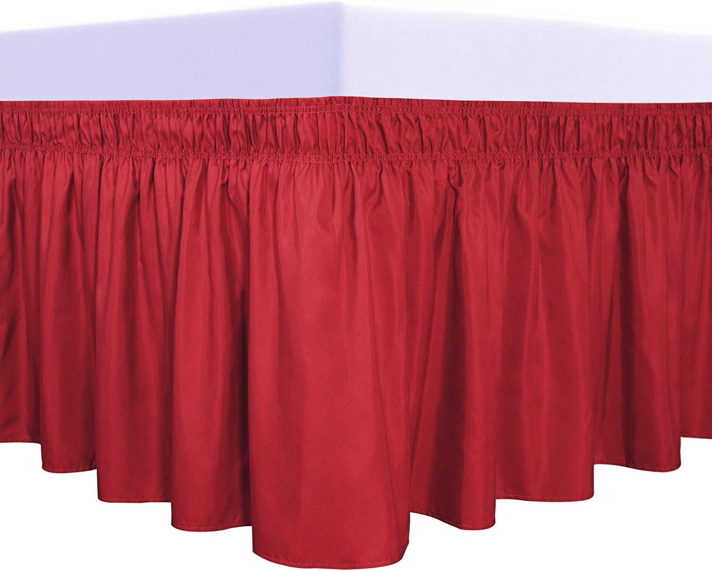PureFit Wrap Around Ruffled Bed Skirt with Adjustable Elastic Belt - 22 Inch Drop Easy to Put On, Wrinkle Free Bedskirt Dust Ruffles, Bed Frame Cover for Twin,Twin XL and Full Size Beds, Red