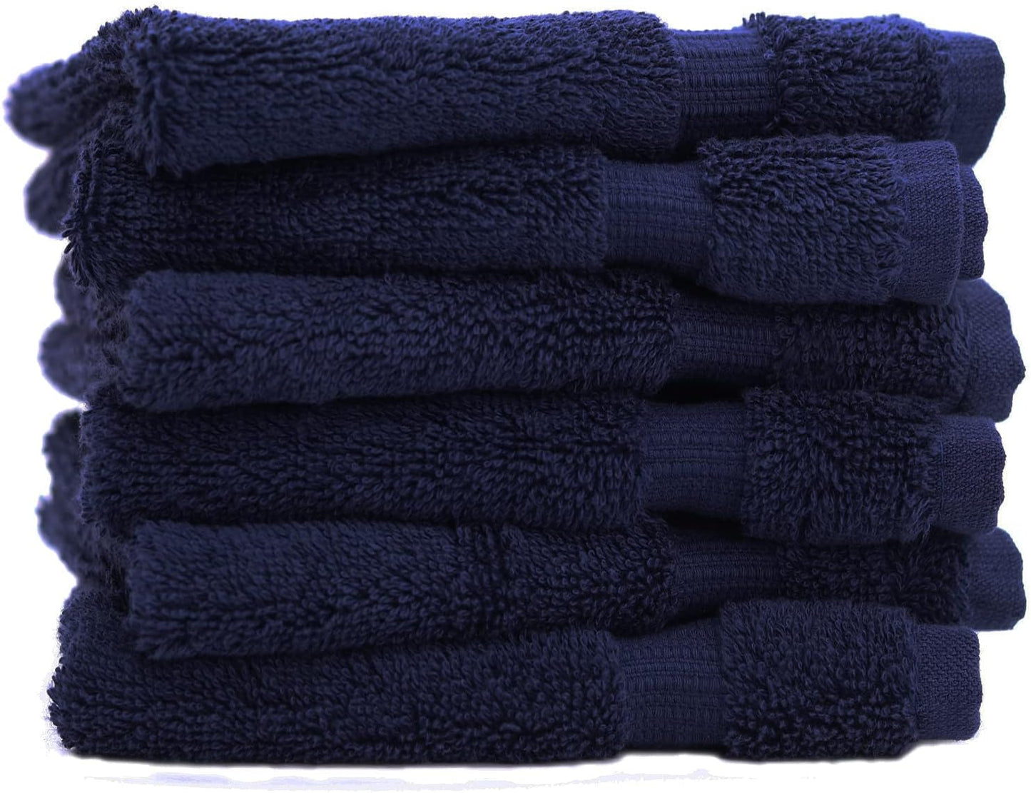 Luxury Hotel & Spa Towel Turkish Cotton Washcloths - Navy - Dobby Border - Set of 6