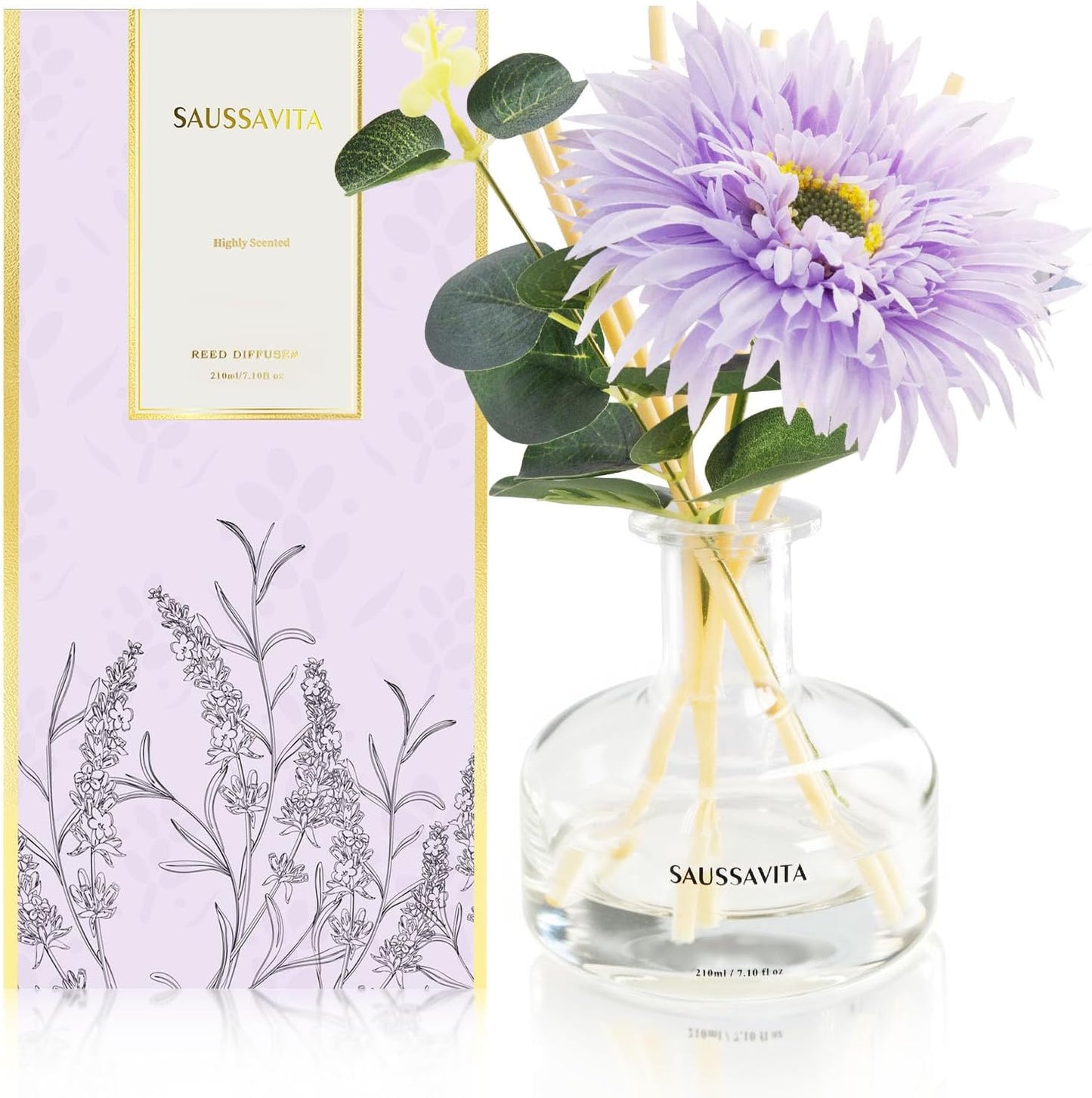 Reed Diffusers Set Lavender Scent with Transparent Bottle, 7.10 oz Diffusers for Home with 7 Diffuser Sticks, Reed Diffuser for 120 Days, Long Lasting Scent for Bedroom, Spa and Sleep Support