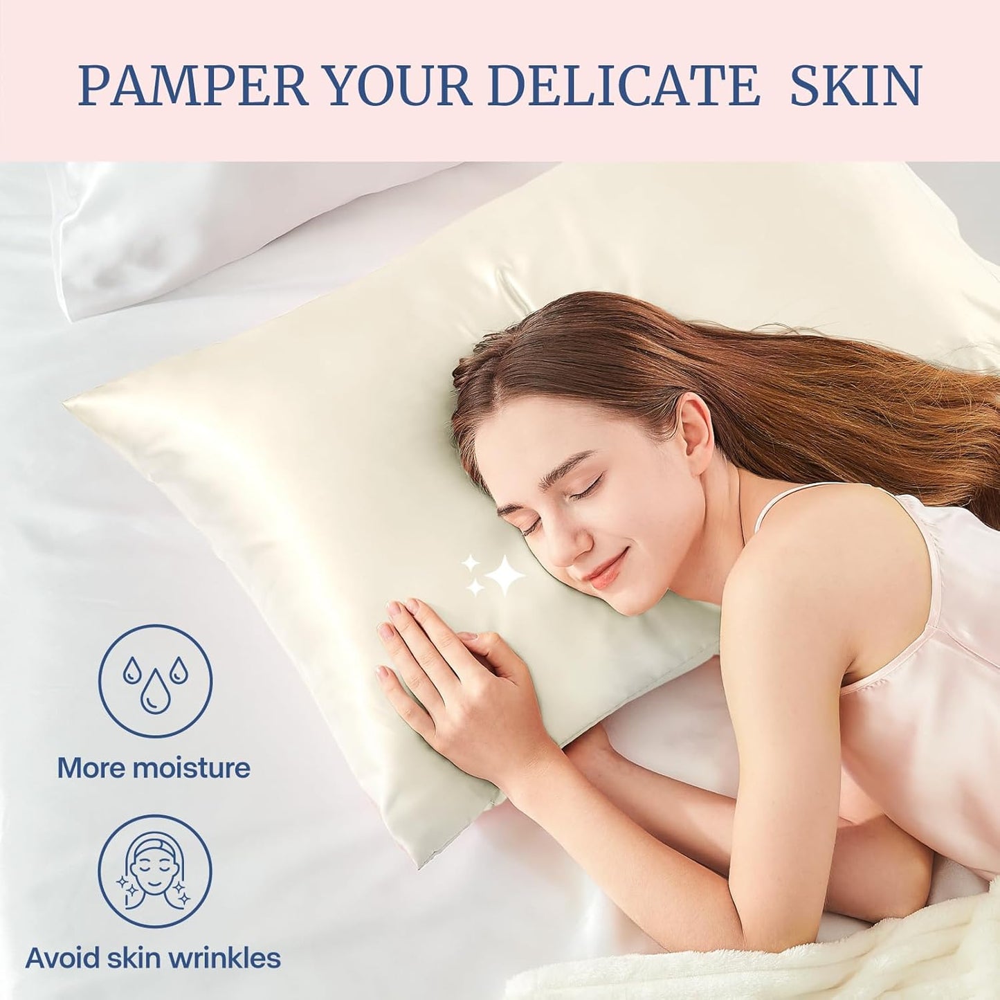 BEDELITE Satin Pillowcase for Hair and Skin, Super Soft Similar to Silk Pillow Cases 4 Pack with Envelope Closure, Cooling Pillowcases for Women Men (20"x30" Queen Size, Beige)