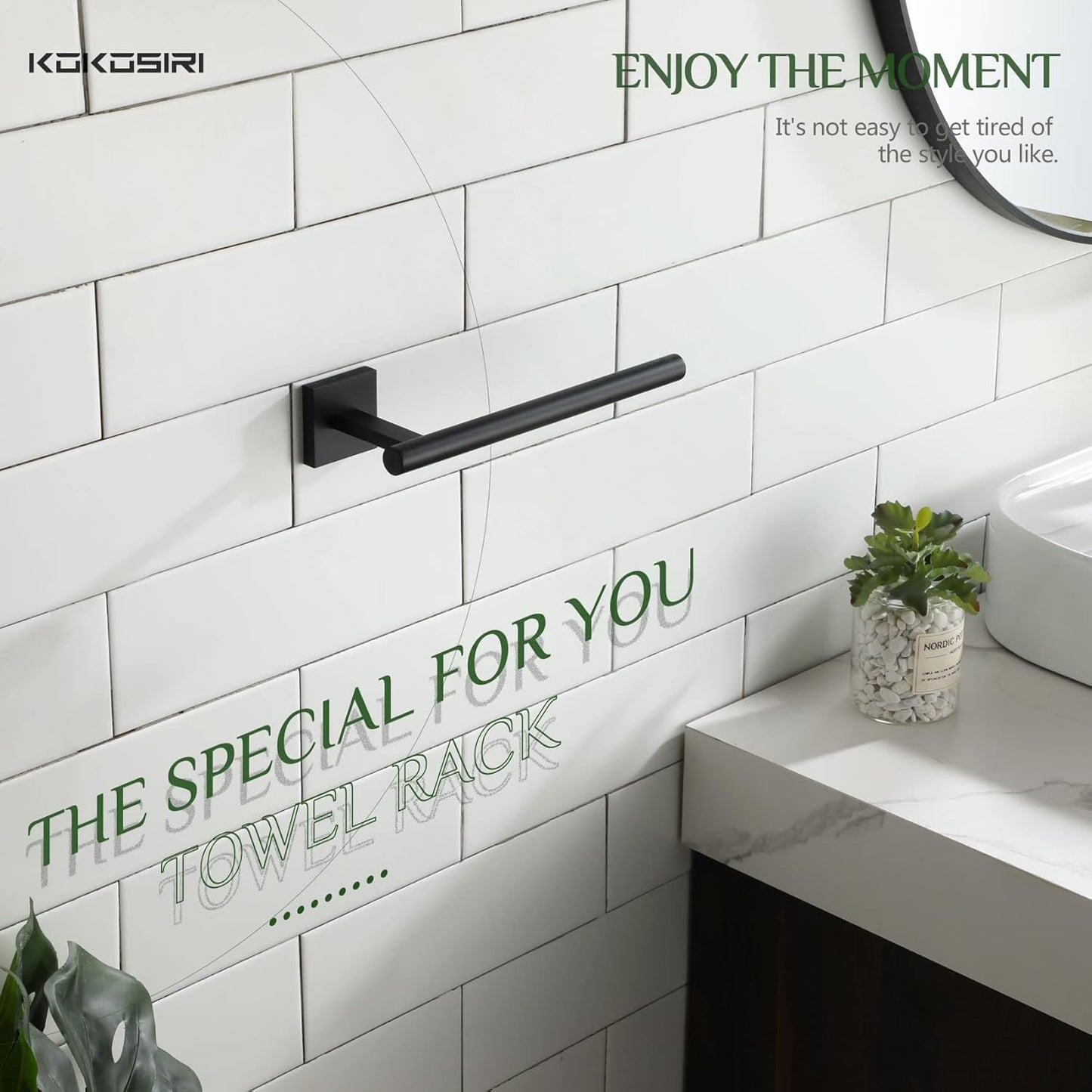 KOKOSIRI Towel Bar Matte Black Bathroom Hardware Hand Towel Rails Wall Mounted Kitchen Toilet Cabinet Paper Holder, Stainless Steel B3008BK