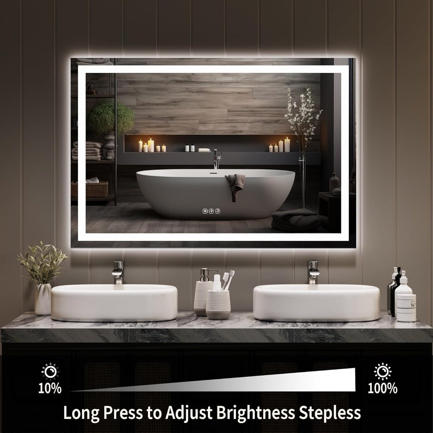 GarveeHome 45x30 LED Bathroom Mirror with Lights, Dimmable, Anti-Fog, Backlit + Front Lit, Lighted Bathroom Vanity Mirror for Wall, Memory Function, Shatter-Proof (Horizontal/Vertical)