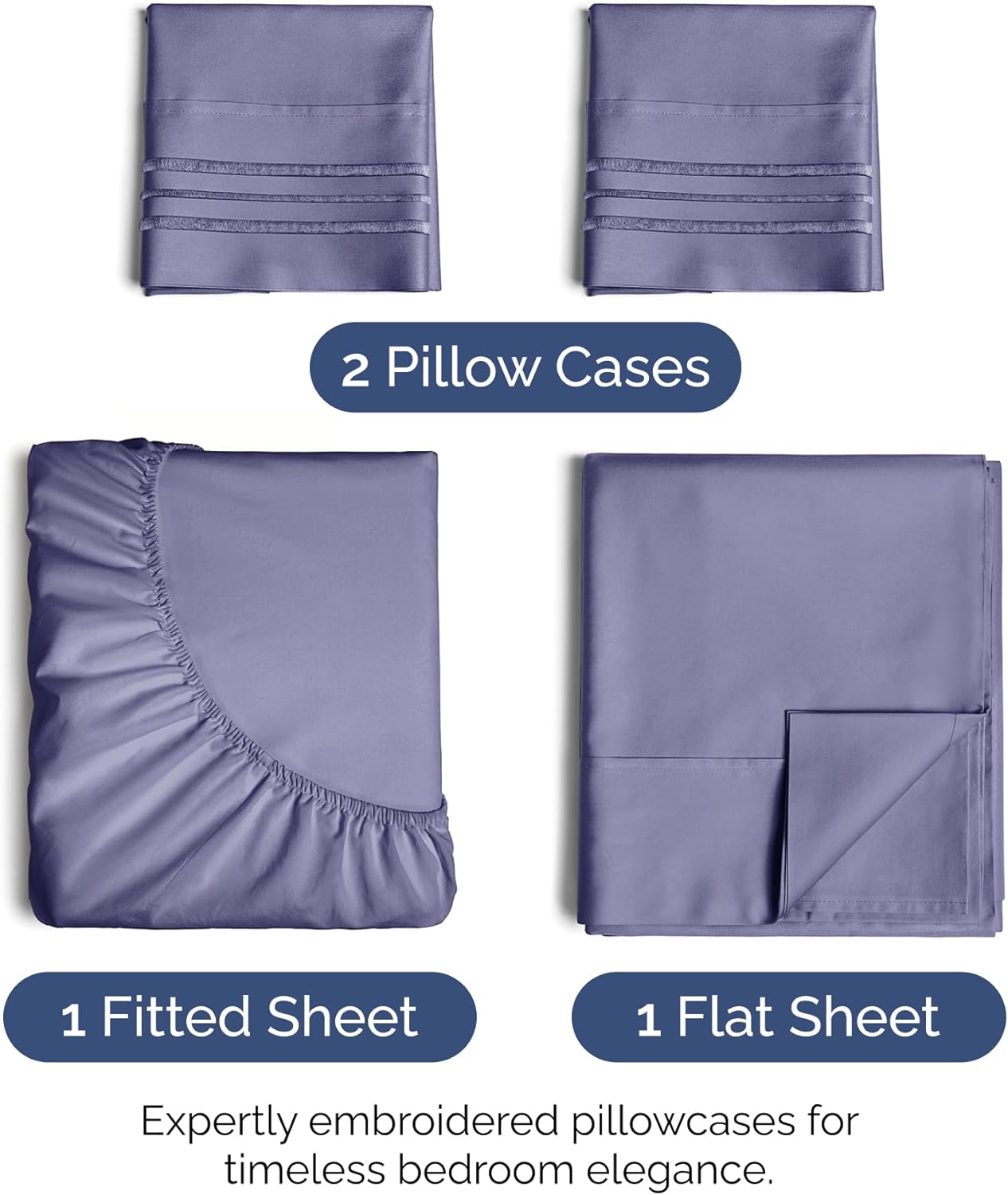 Full Size 4 Piece Sheet Set - Extra Soft, Breathable & Cooling - Hotel Luxury Durable Bed Sheets - Deep Pockets, Easy-Fit & Wrinkle-Free - French Violet Oeko-Tex