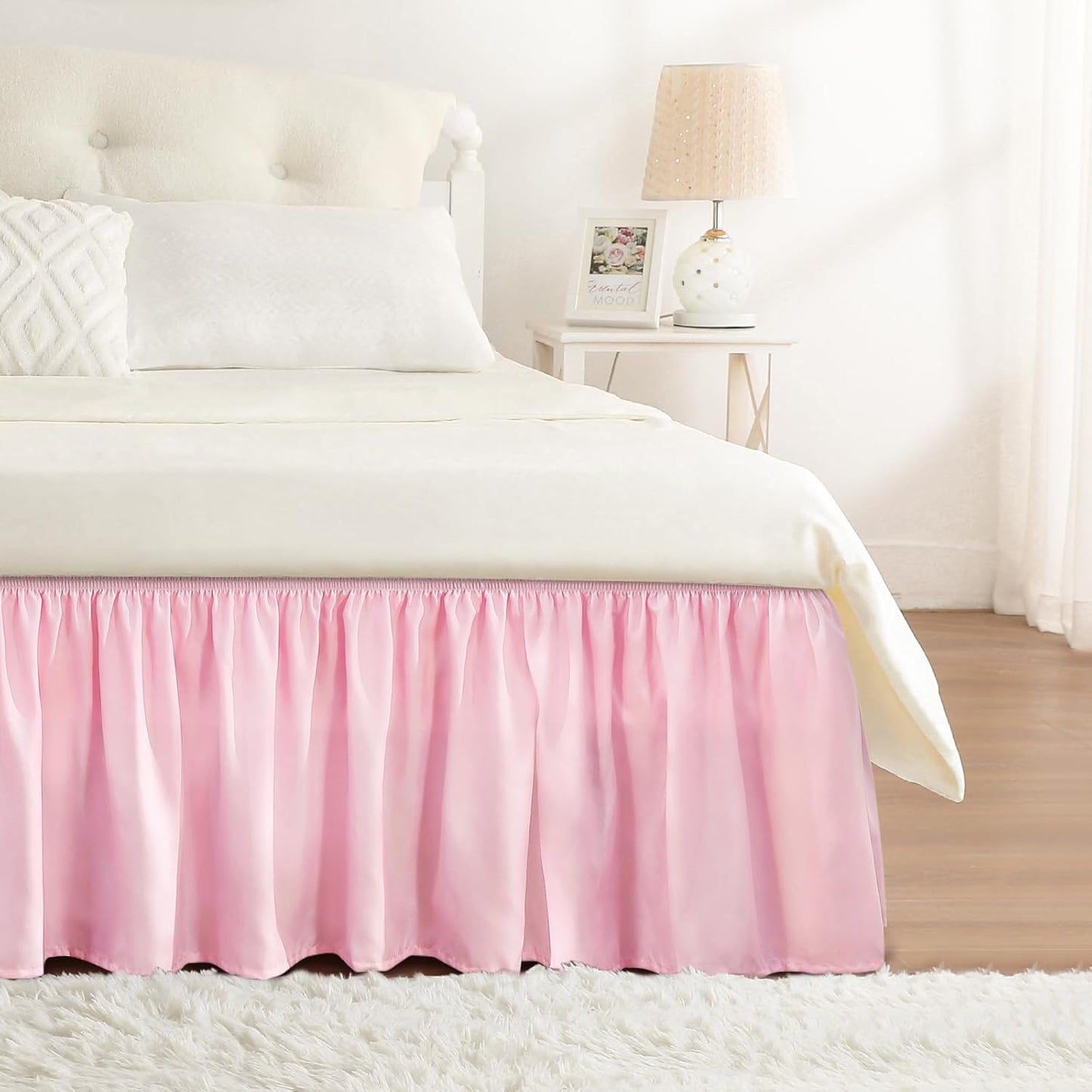 RIMELA Dusty Pink Bed Skirt King Size 18 Inch Drop, Wrap Around Elastic Bedskirt, Dust Ruffle for Adjustable Bed Base Machine Washable Easy to Install Bed Skirts