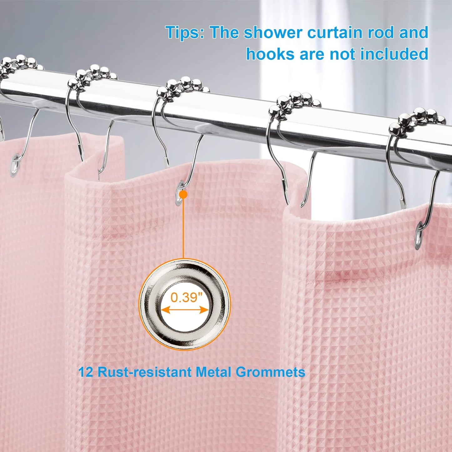 AmazerBath Waffle Shower Curtain, Blush Pink Fabric Long With Waffle Weave, Heavy Duty Hotel Quality for Bathroom, 72 x 78 Inches