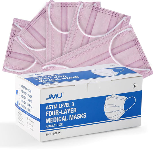 JMU 500 Pcs Pink Disposable Face Masks, 4-Ply Protection ASTM Level 3 Medical Face Masks for Adult