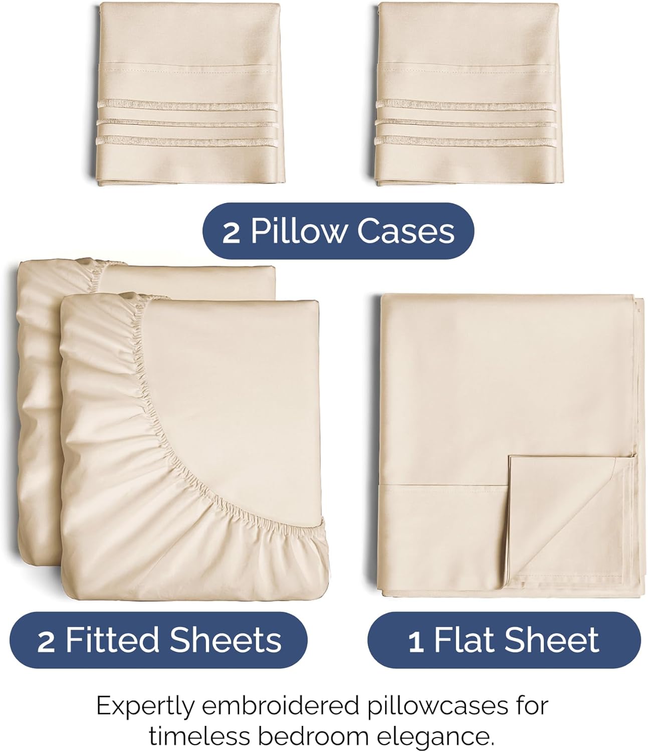 Split King Size 5 Piece Sheet Set - Extra Soft, Breathable & Cooling Sheets - Hotel Luxury Bed Sheets for Women & Men - Deep Pockets, Easy-Fit & Wrinkle-Free Sheets - Cream Pink Oeko-Tex Bed Sheets