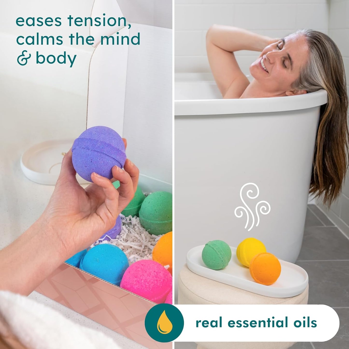 Natural Bath Bombs for Women & Men – Handmade in USA Gift Set with Essential Oils, Shea Butter & Epsom Salt – Non Toxic Spa Bath Bombs for Sensitive Skin – Anovina Relaxation Gift