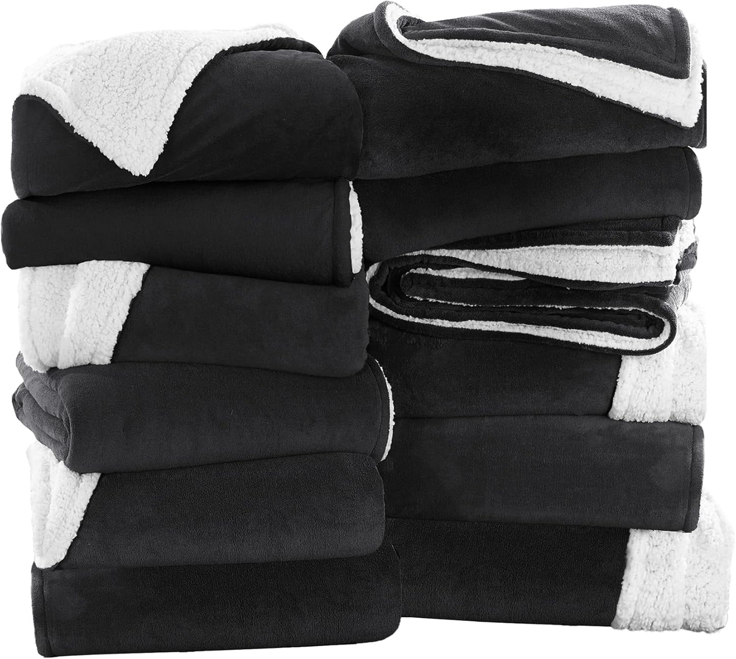 IR Imperial Rooms Black Sherpa Fleece Throw Blanket Twin Size for Bed - Wholesale Bulk Pack of 12 Sherpa Blankets - Soft Fluffy Throw Blankets for Hotels, Guest Bedroom, 60x80 Inches