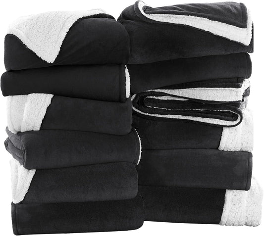 IR Imperial Rooms Black Sherpa Fleece Throw Blanket Twin Size for Bed - Wholesale Bulk Pack of 12 Sherpa Blankets - Soft Fluffy Throw Blankets for Hotels, Guest Bedroom, 60x80 Inches