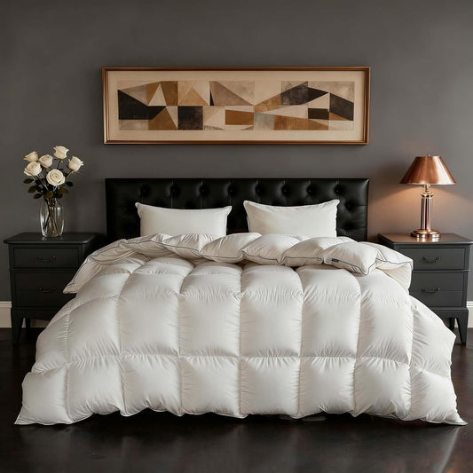 Goose Down Fiber Comforter Queen Size, 100% Cotton Luxurious Hotel Duvet Insert for All Season, Fluffy and Cozy with 8 Corner Tabs Medium Warmth 90 x 90 Inch White