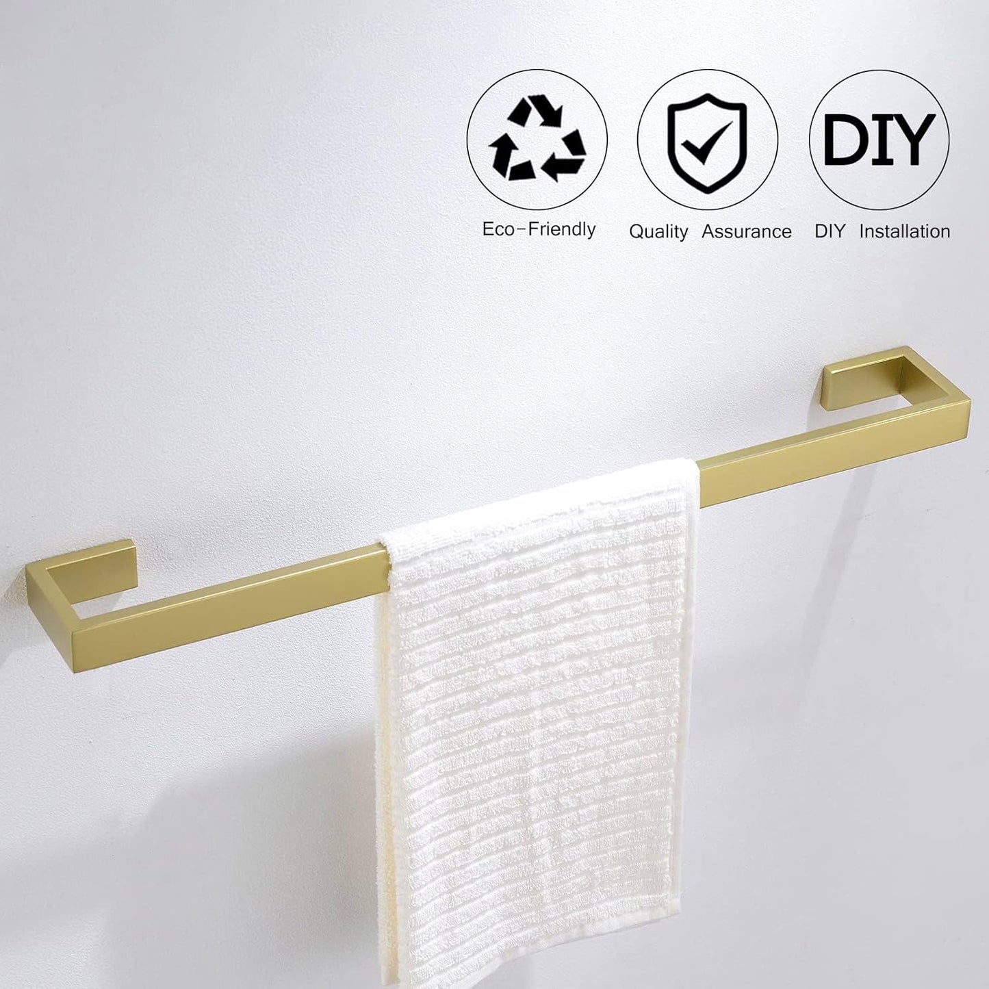 TNOMS Light Gold Towel Bar Set 4 Pieces Bathroom Hardware Set Wall Mounted Stainless Steel,Towel Bar+Towel Holder+Towel Hook+Toilet Paper Holder,23.6 inch