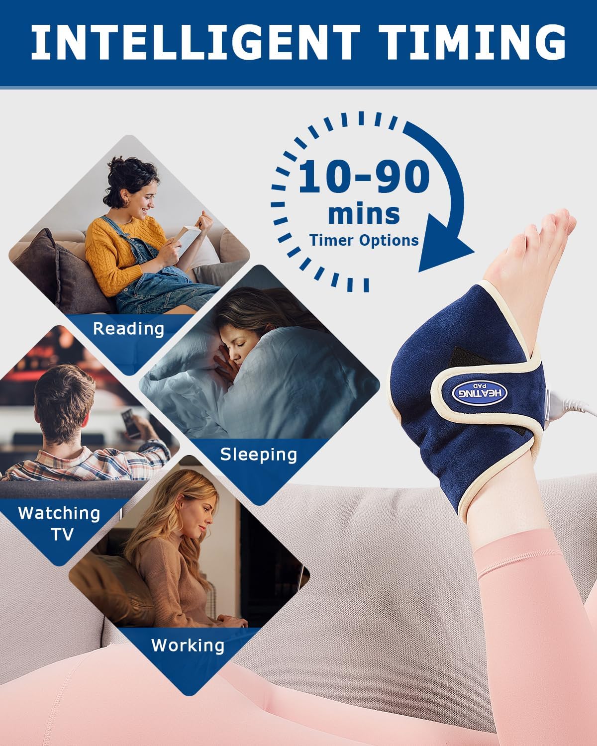 JOBYNA Heated Ankle Wraps for Planters Fasciitis/Achilles Tendinitis Pain Relief, 1 Pack Electric Ankle Heating Pad for Sprained Ankle, Arthritis Foot Heel Pain Relief, 86℉-158℉ & Auto Shut-Off